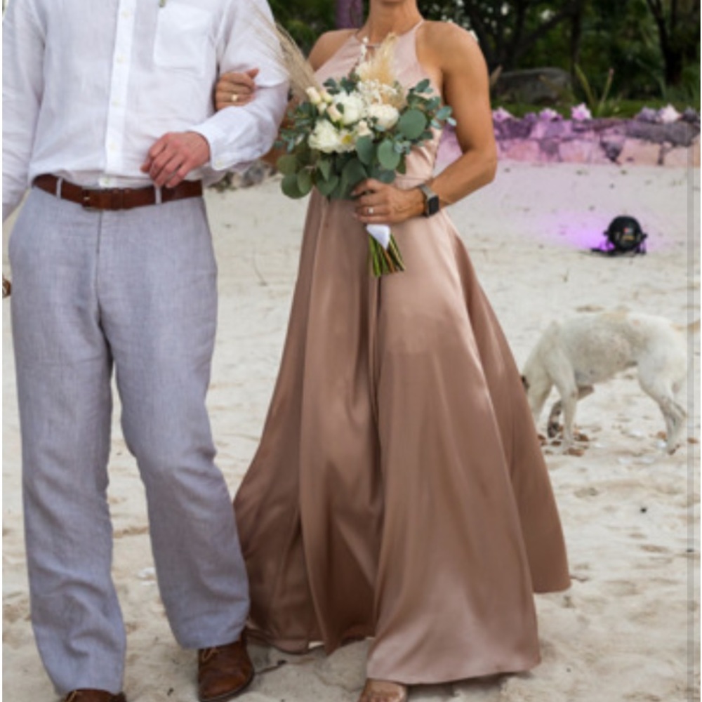 Galina Signature David’s Bridal bridesmaid dress gown illusion Keyhole - Sand 4 - Picture 8 of 17